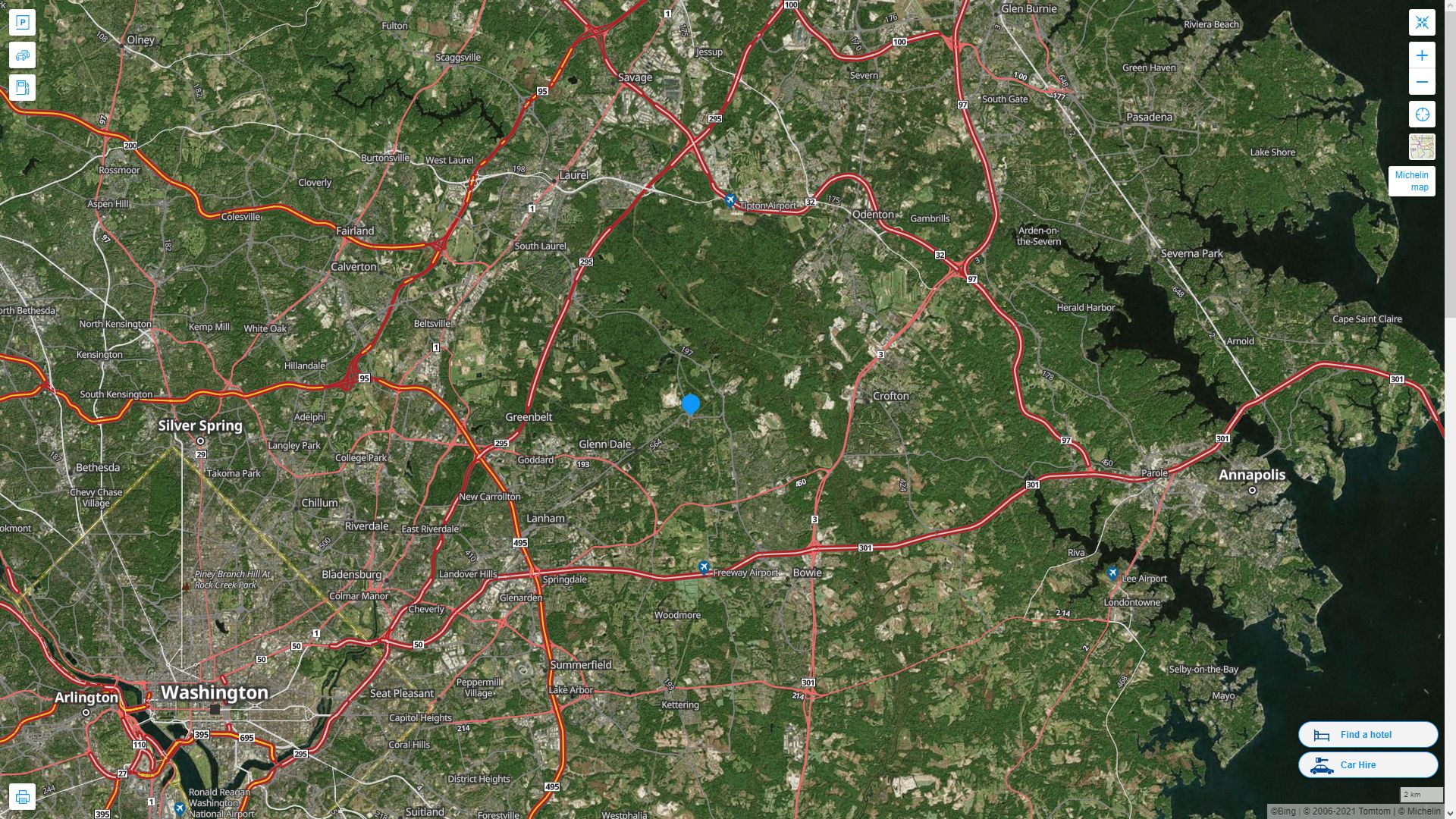 Bowie Maryland Highway and Road Map with Satellite View